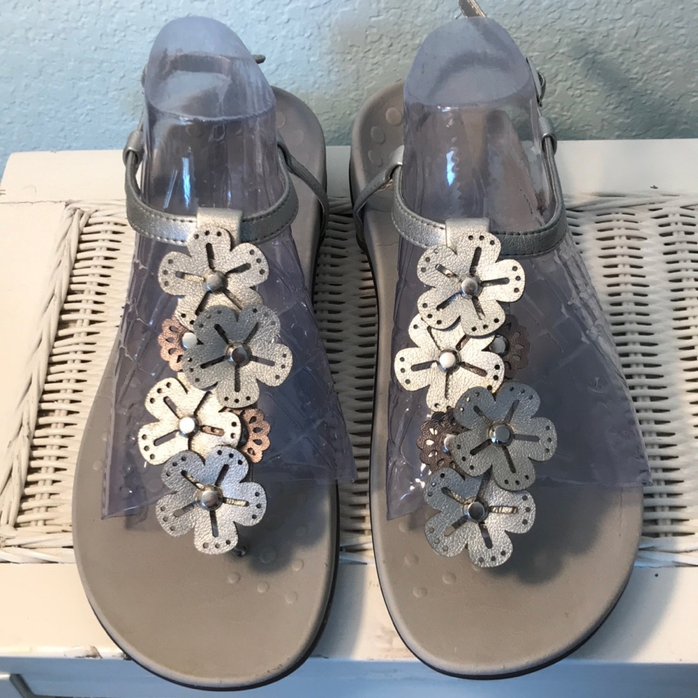 Gently Worn Silver Floral Vionic Sandals